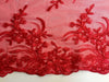 Callie RED Polyester Floral Corsage Embroidery on Mesh Lace Fabric by the Yard - 10025
