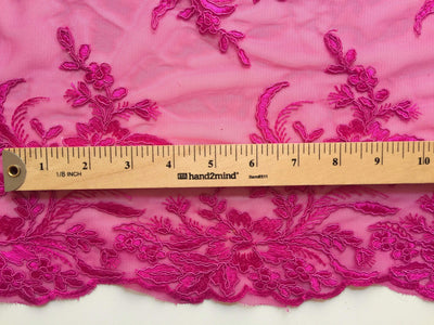 Callie HOT PINK Polyester Floral Corsage Embroidery on Mesh Lace Fabric by the Yard - 10025
