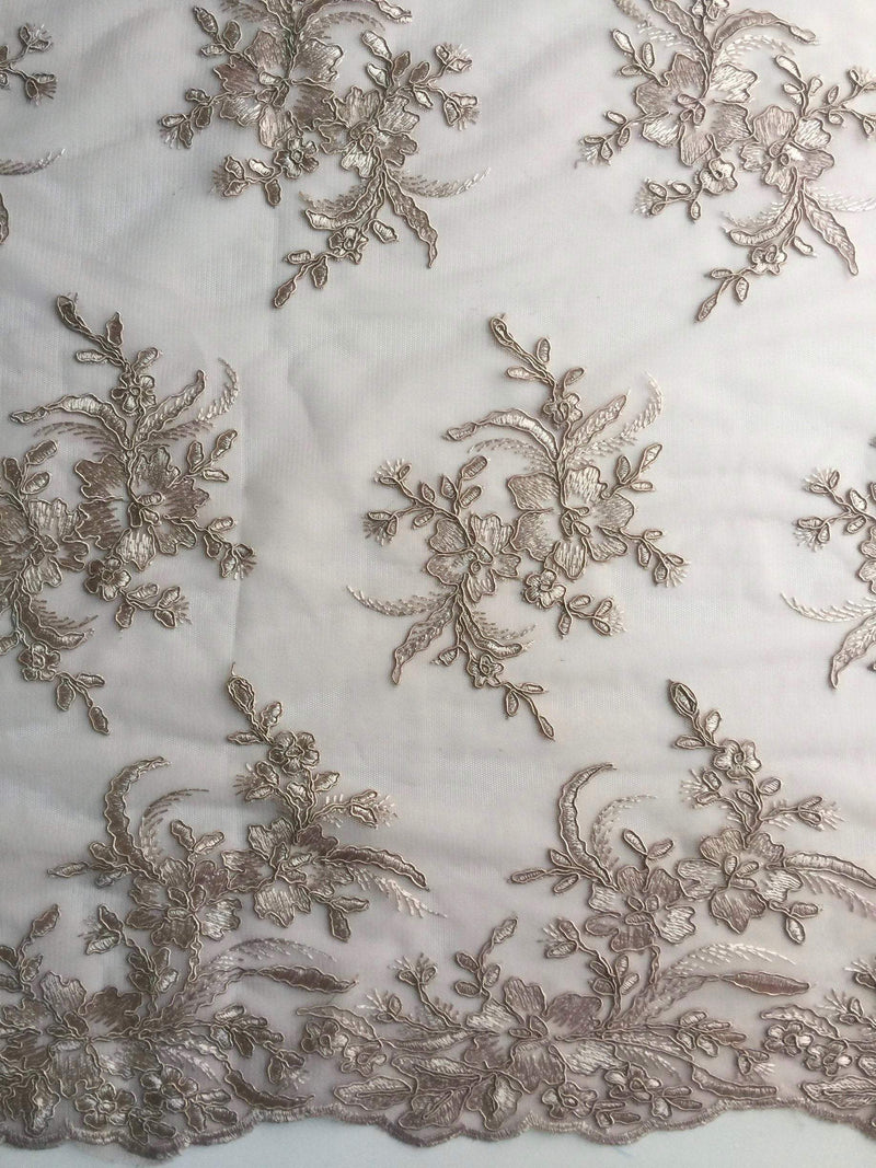 Callie LIGHT TAUPE Polyester Floral Corsage Embroidery on Mesh Lace Fabric by the Yard - 10025