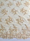 Callie GOLD Polyester Floral Corsage Embroidery on Mesh Lace Fabric by the Yard - 10025
