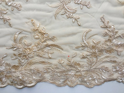 Callie CHAMPAGNE Polyester Floral Corsage Embroidery on Mesh Lace Fabric by the Yard - 10025