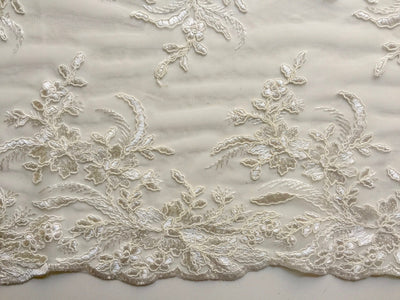 Callie IVORY Polyester Floral Corsage Embroidery on Mesh Lace Fabric by the Yard - 10025