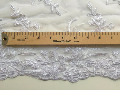 Callie WHITE Polyester Floral Corsage Embroidery on Mesh Lace Fabric by the Yard - 10025