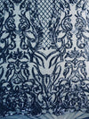 Phoebe NAVY BLUE Sequins on Mesh Lace Fabric by the Yard - 10062