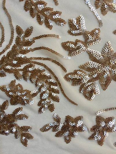 Erin CHAMPAGNE Flowers and Leaves Sequins on Mesh Lace Fabric by the Yard - 10063
