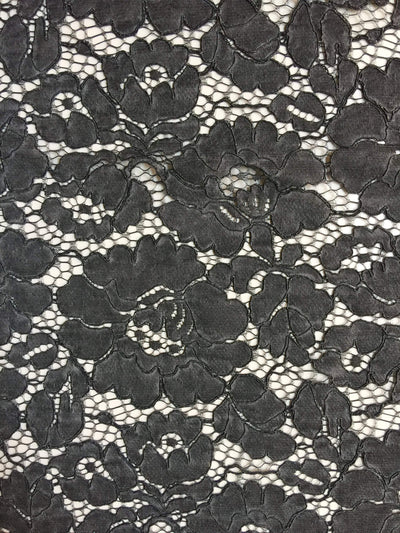 Summer CHARCOAL GREY Floral Pattern Double Dyed Flat Lace on Mesh Fabric by the Yard - Style 10069