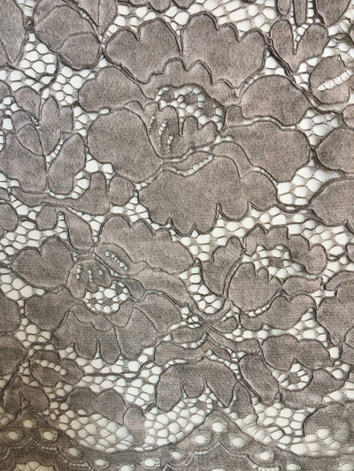Summer LIGHT GREY Floral Pattern Double Dyed Flat Lace on Mesh Fabric by the Yard - Style 10069