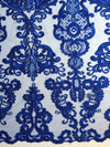 Vivian ROYAL BLUE Polyester Embroidery with Sequins on Mesh Lace Fabric by the Yard for Gown, Wedding, Bridesmaid, Prom - 10003