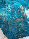 Brianna TURQUOISE Polyester Floral Embroidery with Sequins on Mesh Lace Fabric by the Yard - 10020