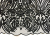 Sabrina BLACK Faux Pearls Beaded Lace Embroidery on Mesh Fabric by the Yard - 10098