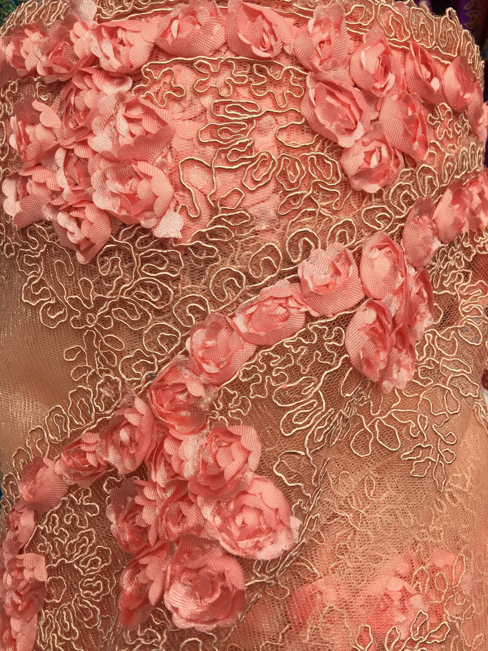 Andrea LIGHT CORAL 3D Floral Matte Corded Embroidery on Mesh Lace Fabric by the Yard - 10016