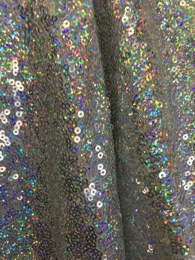 Leila SILVER RAINBOW Sequins on Mesh Fabric by the Yard - 10050