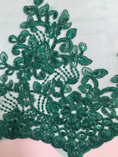 Brianna HUNTER GREEN Polyester Floral Embroidery with Sequins on Mesh Lace Fabric by the Yard - 10020