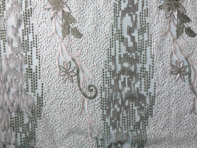 Skye SAGE Embroidered Floral Edge Guipure on Mesh Lace Fabric by the Yard - 10110
