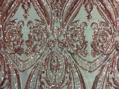 Alaina COPPER Curlicue Sequins on Mesh Lace Fabric by the Yard - 10018