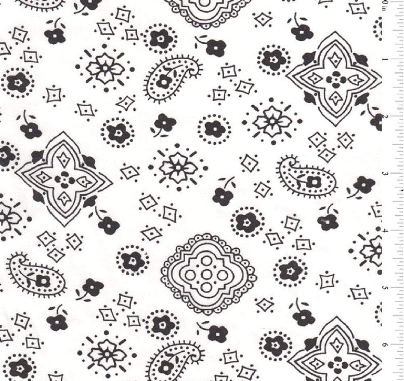 Annabella WHITE Paisley Floral Print Bandana Poly Cotton Fabric by the Yard - 10114