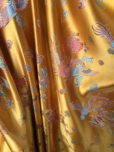Hope DARK GOLD Dragon Brocade Chinese Satin Fabric by the Yard - 10040