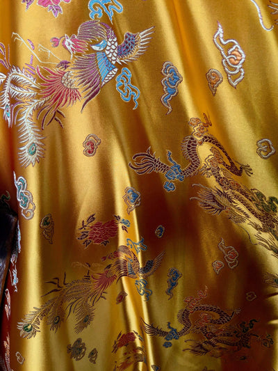 Hope DARK GOLD Dragon Brocade Chinese Satin Fabric by the Yard - 10040