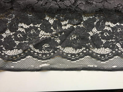 Summer CHARCOAL GREY Floral Pattern Double Dyed Flat Lace on Mesh Fabric by the Yard - Style 10069