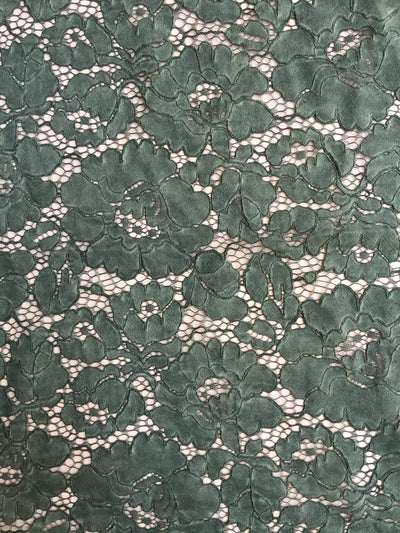 Summer HUNTER GREEN Floral Pattern Double Dyed Flat Lace on Mesh Fabric by the Yard - Style 10069
