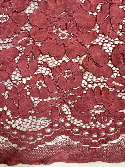 Summer BURGUNDY Floral Pattern Double Dyed Flat Lace on Mesh Fabric by the Yard - Style 10069