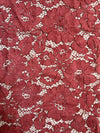 Summer BURGUNDY Floral Pattern Double Dyed Flat Lace on Mesh Fabric by the Yard - Style 10069