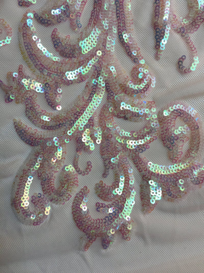 Alaina BLUSH PINK Curlicue Sequins on Mesh Lace Fabric by the Yard - 10018