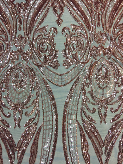 Alaina COPPER Curlicue Sequins on Mesh Lace Fabric by the Yard - 10018