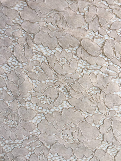 Summer BEIGE Floral Pattern Double Dyed Flat Lace on Mesh Fabric by the Yard - Style 10069