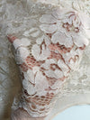Summer BEIGE Floral Pattern Double Dyed Flat Lace on Mesh Fabric by the Yard - Style 10069