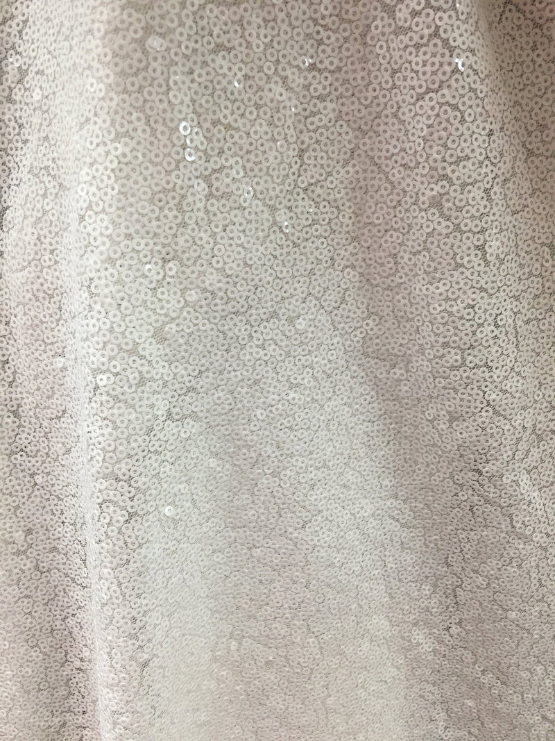 Leila MATTE WHITE Sequins on Mesh Fabric by the Yard - 10050