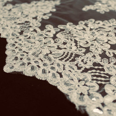 Brianna IVORY Polyester Floral Embroidery with Sequins on Mesh Lace Fabric by the Yard - 10020