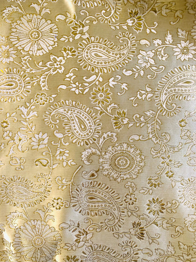Holly LIGHT GOLD Paisley Floral Brocade Chinese Satin Fabric by the Yard - 10129