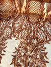 Francesca BRONZE Vines and Diamonds Pattern Sequins on Mesh Lace Fabric by the Yard - 10130