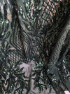 Francesca HUNTER GREEN Vines and Diamonds Pattern Sequins on Mesh Lace Fabric by the Yard - 10130