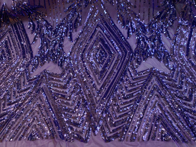 Francesca VIOLET Vines and Diamonds Pattern Sequins on Mesh Lace Fabric by the Yard - 10130
