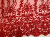 Daphne RED Faux Pearls Beaded Flowers and Vines Lace Embroidery on Mesh Fabric by the Yard - 10103