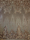 Angelica BRONZE Curlicues and Leaves Sequins on Mesh Lace Fabric by the Yard - 10132