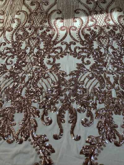 Angelica BRONZE Curlicues and Leaves Sequins on Mesh Lace Fabric by the Yard - 10132