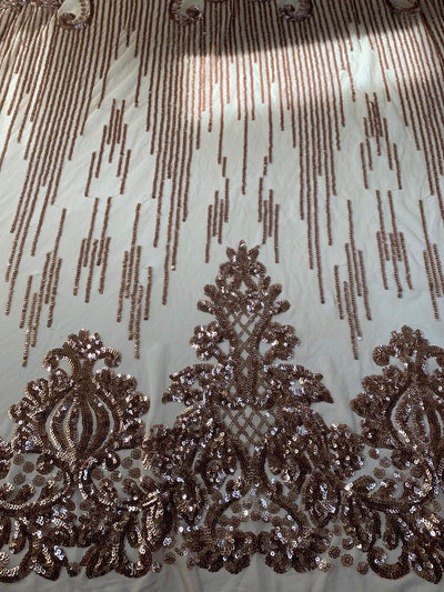 Angelica BRONZE Curlicues and Leaves Sequins on Mesh Lace Fabric by the Yard - 10132