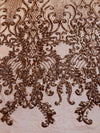 Angelica DUSTY ROSE Curlicues and Leaves Sequins on Mesh Lace Fabric by the Yard - 10132