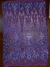 Angelica VIOLET Curlicues and Leaves Sequins on Mesh Lace Fabric by the Yard - 10132