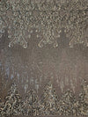 Angelica SILVER Curlicues and Leaves Sequins on Mesh Lace Fabric by the Yard - 10132