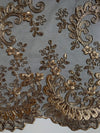 Melody GOLD Polyester Floral Embroidery with Sequins on BLACK Mesh Lace Fabric by the Yard for Gown, Wedding, Bridesmaid, Prom - 10002