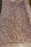 Lorelei DUSTY ROSE Swirls Sequins on Mesh Lace Fabric by the Yard - 10133