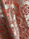 Nadia SILVER RED Floral Brocade Chinese Satin Fabric by the Yard - 10094
