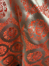 Nadia SILVER RED Floral Brocade Chinese Satin Fabric by the Yard - 10094