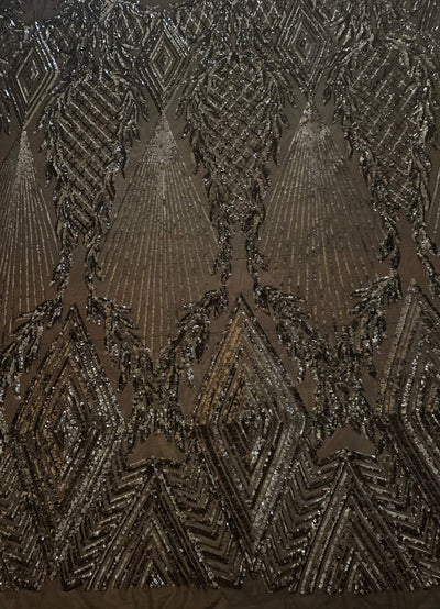 Francesca BLACK Vines and Diamonds Pattern Sequins on Mesh Lace Fabric by the Yard - 10130