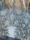 Francesca SILVER Vines and Diamonds Pattern Sequins on Mesh Lace Fabric by the Yard - 10130