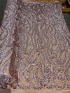 Lorelei DUSTY PINK Swirls Sequins on Mesh Lace Fabric by the Yard - 10133